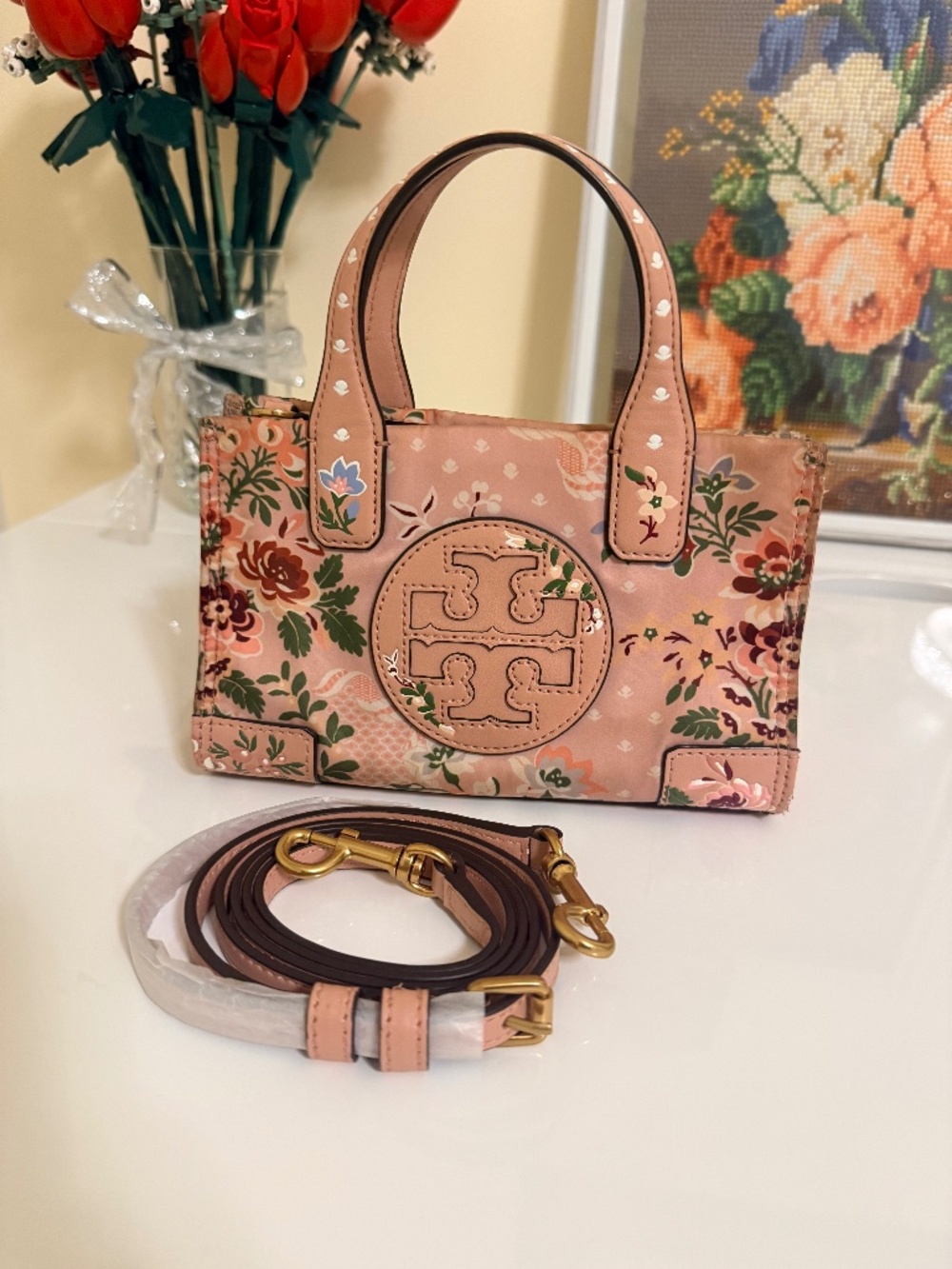 Tory Burch Mini Ella Floral Printed Tote with Detachable Crossbody Strap
